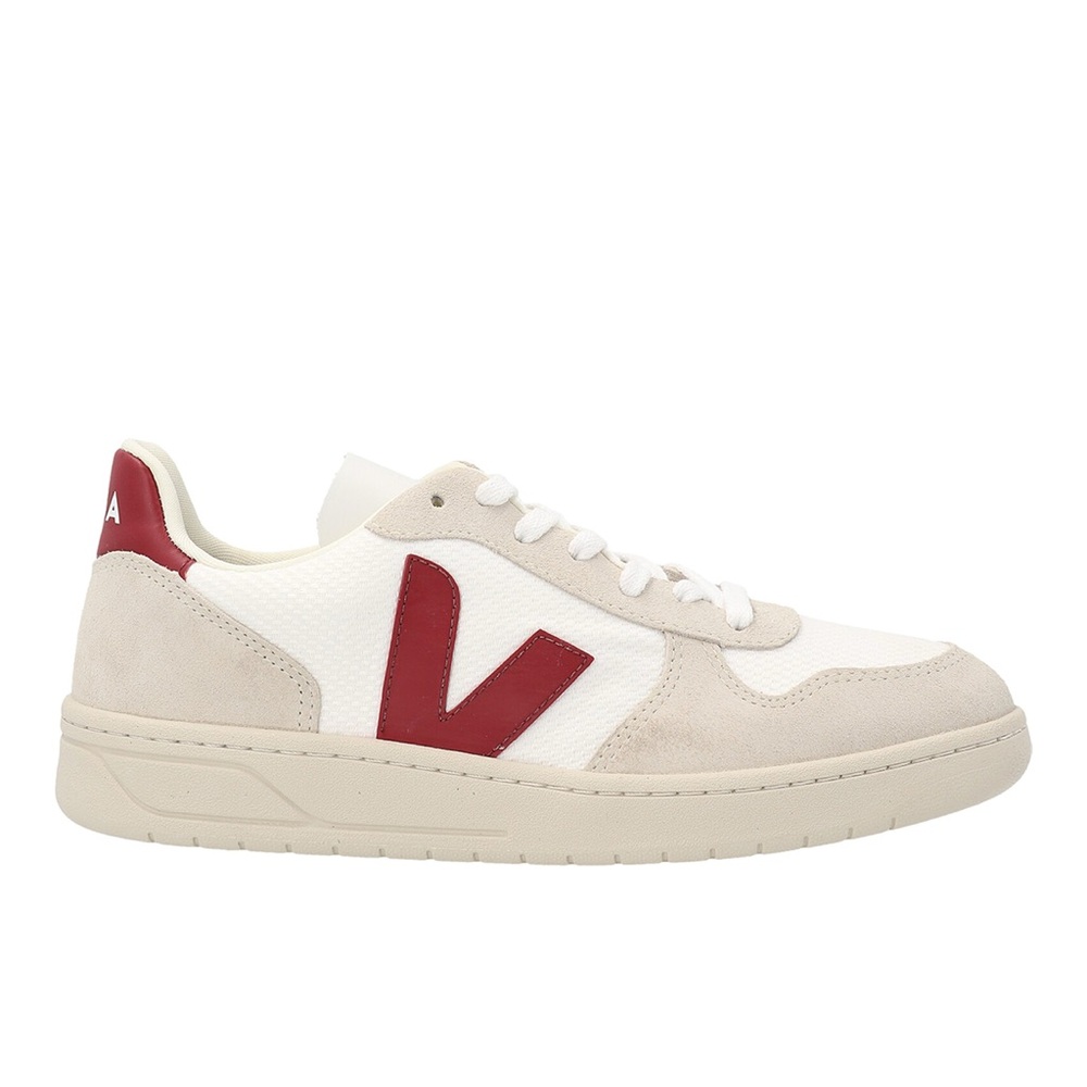 Veja White and Burgundy Sneakers